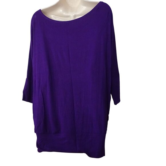Simlu Purple Loose Fit Tunic Top Women Size L 3/4 Sleeve Lightweight - Picture 4 of 9